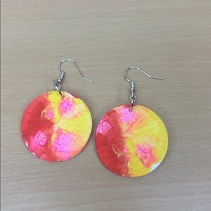 Vibrant Pink & Yellow Round Drop Earrings — Lightweight Everyday Style